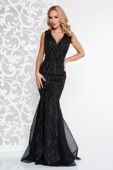 Artista black occasional mermaid dress with sequins from tulle with inside lining with push-up cups