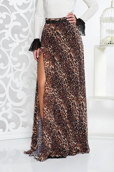 Fofy brown elegant cloche skirt from veil with animal print high waisted with inside lining