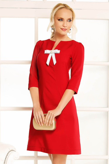 Fofy burgundy daily a-line dress slightly elastic fabric bow accessory