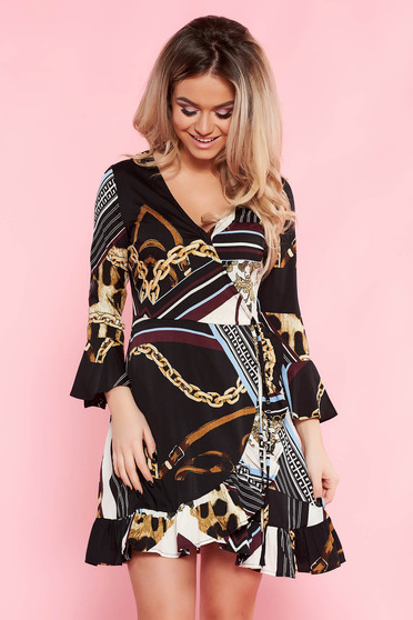 Top Secret black clubbing cloche dress is fastened around the waist with a ribbon with ruffles at the buttom of the dress