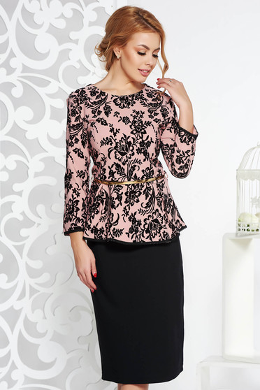 Lightpink occasional lady set slightly elastic cotton accessorized with belt