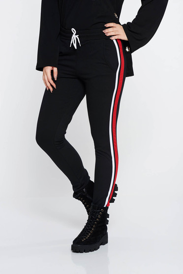 SunShine black sporty trousers with pockets with medium waist slightly elastic cotton with elastic waist