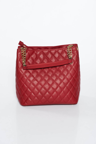 Burgundy office bag natural leather metallic chain accessory