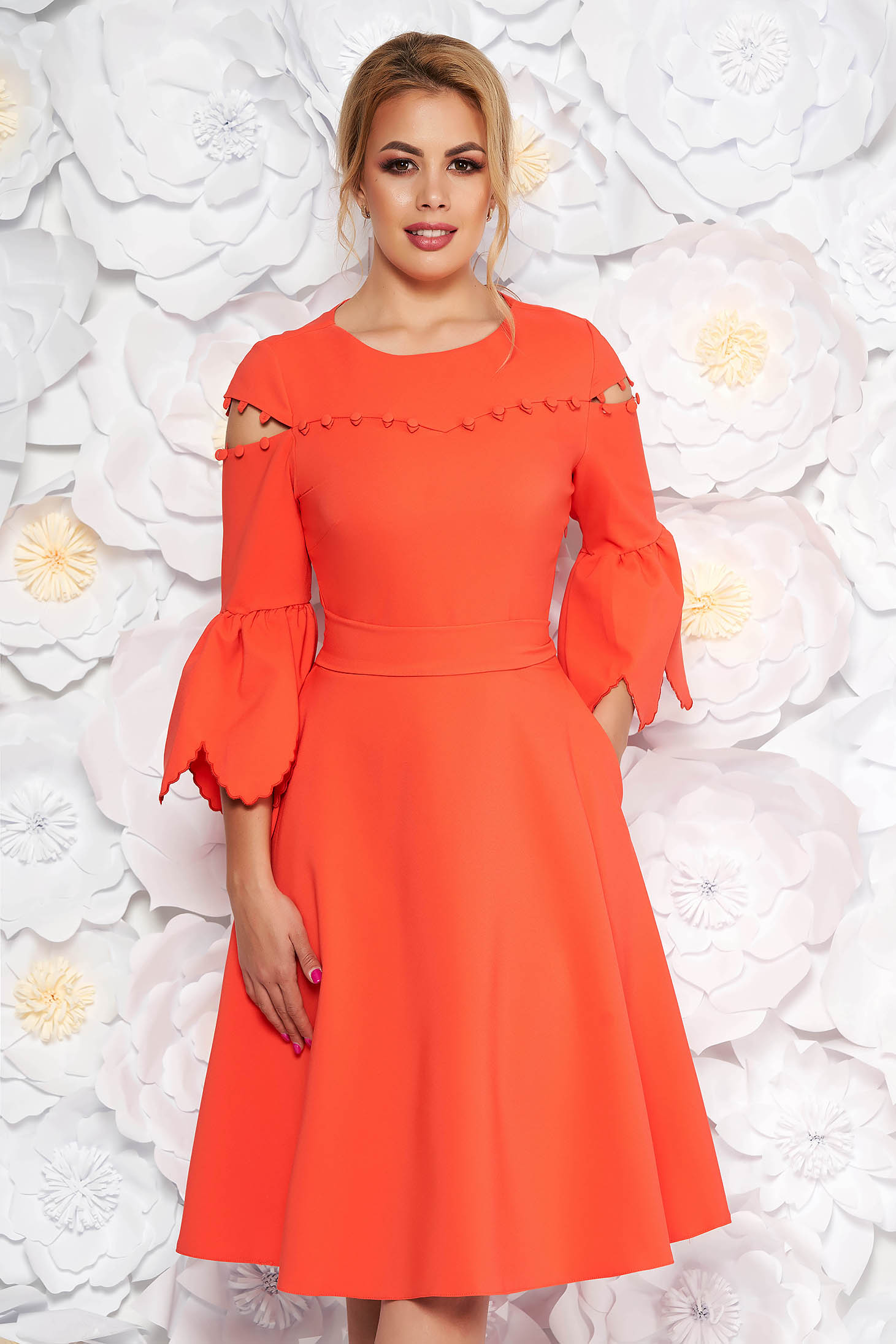 coral bell sleeve dress