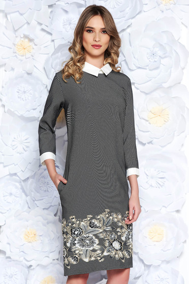 Black dress office flared slightly elastic fabric