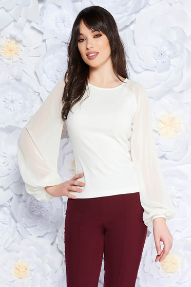 StarShinerS white women`s blouse elegant slightly elastic fabric with veil sleeves with tented cut