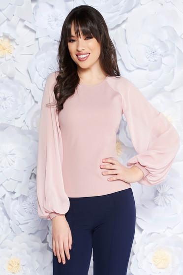 StarShinerS pink women`s blouse elegant slightly elastic fabric with veil sleeves with tented cut