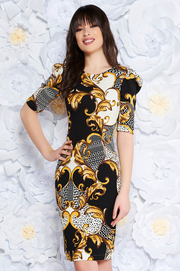 StarShinerS black dress daily midi with tented cut scuba with print details