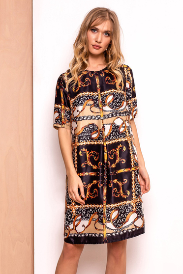 PrettyGirl black dress daily midi slightly elastic fabric with 3/4 sleeves flared