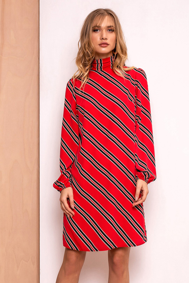 PrettyGirl red daily flared dress thin fabric with inside lining elastic held sleeves