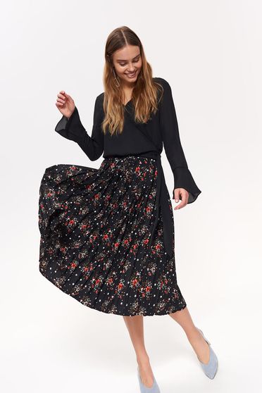 Top Secret black casual high waisted cloche skirt with floral prints