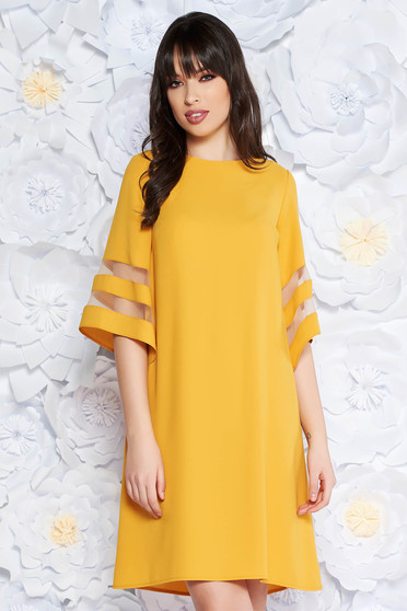 Yellow dress elegant flared from non elastic fabric large sleeves