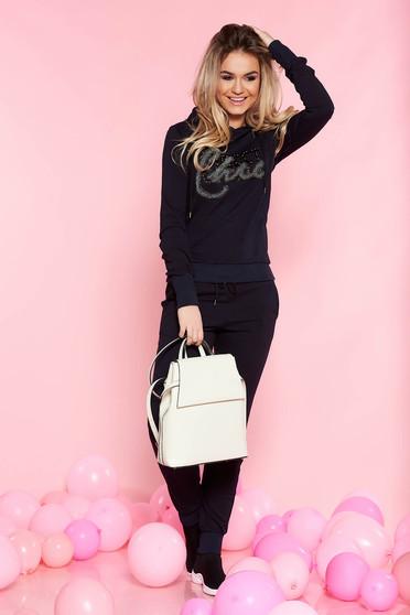 SunShine darkblue casual set slightly elastic cotton with crystal embellished details with elastic waist
