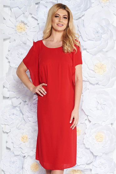 Red elegant flared dress voile fabric with inside lining large sleeves