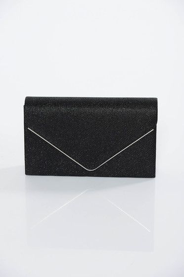 Black occasional bag clutch shimmery metallic fabric
