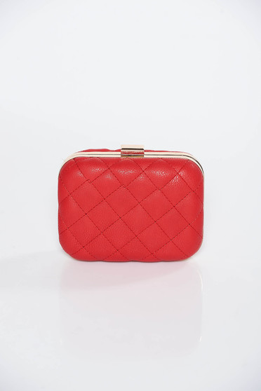 Red clutch bag from ecological leather long chain handle