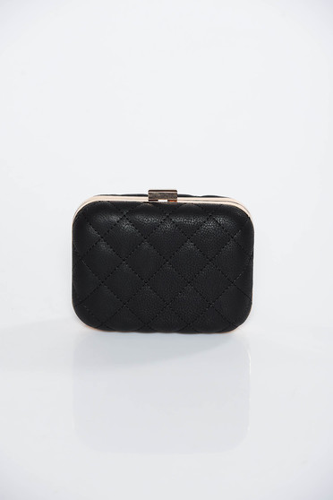 Black clutch bag from ecological leather long chain handle