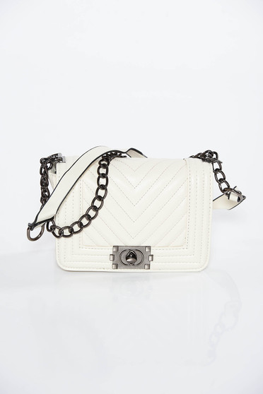 Cream casual bag long chain handle from ecological leather