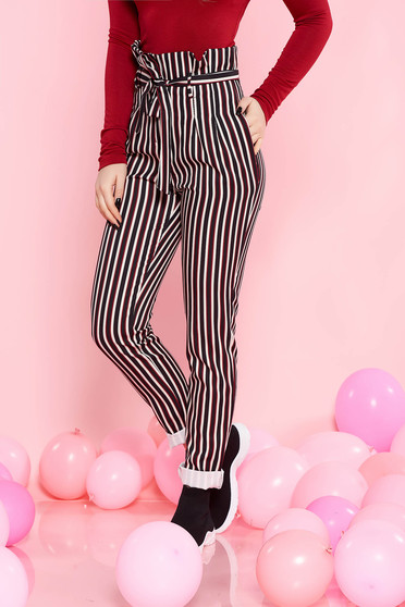 SunShine white casual high waisted trousers slightly elastic fabric accessorized with tied waistband with pockets