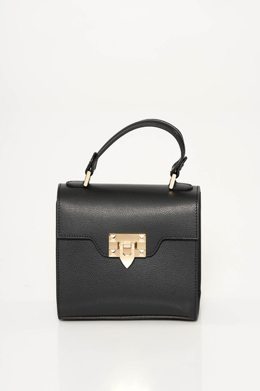 Black casual bag natural leather metallic buckle