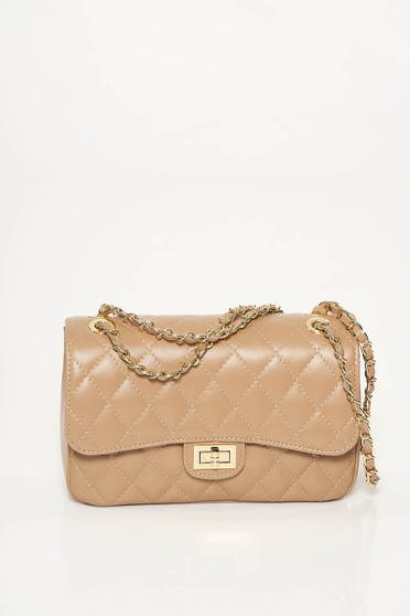 Cream bag natural leather long chain handle