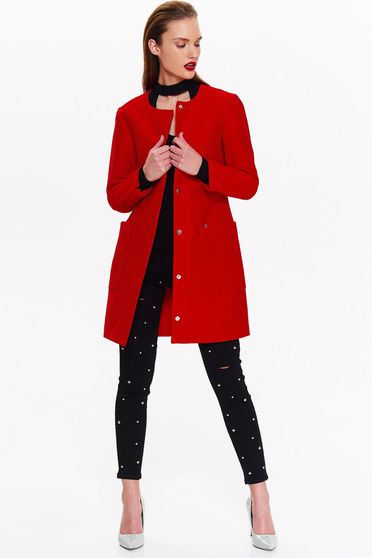Top Secret red casual coat straight soft fabric with pockets