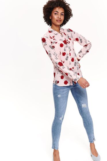 Top Secret rosa casual women`s shirt long sleeved airy fabric with floral print