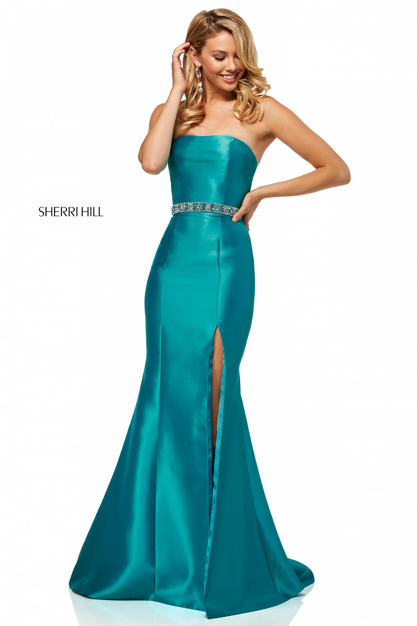 turquoise green gown