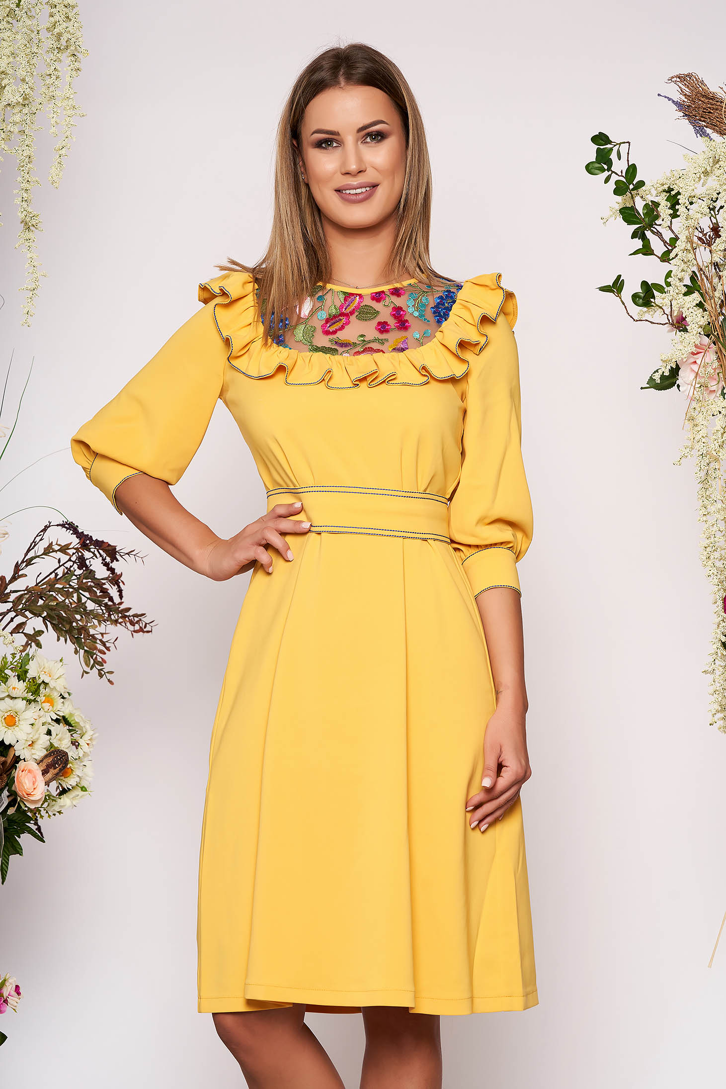 Sárga LaDonna elegáns bő szabású ruha enyhén rugalmas szövetből