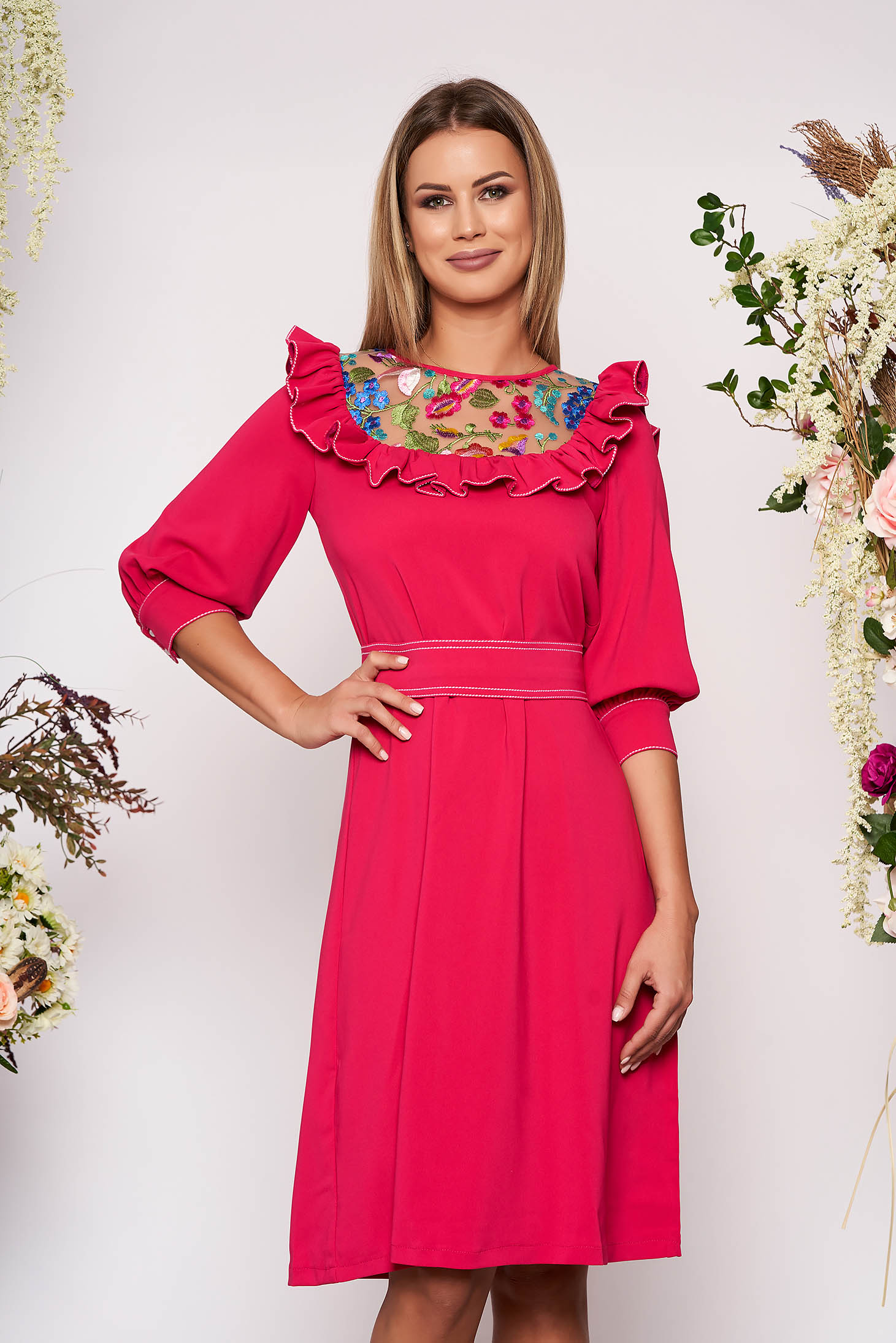 Fukszia LaDonna elegáns bő szabású ruha enyhén rugalmas szövetből
