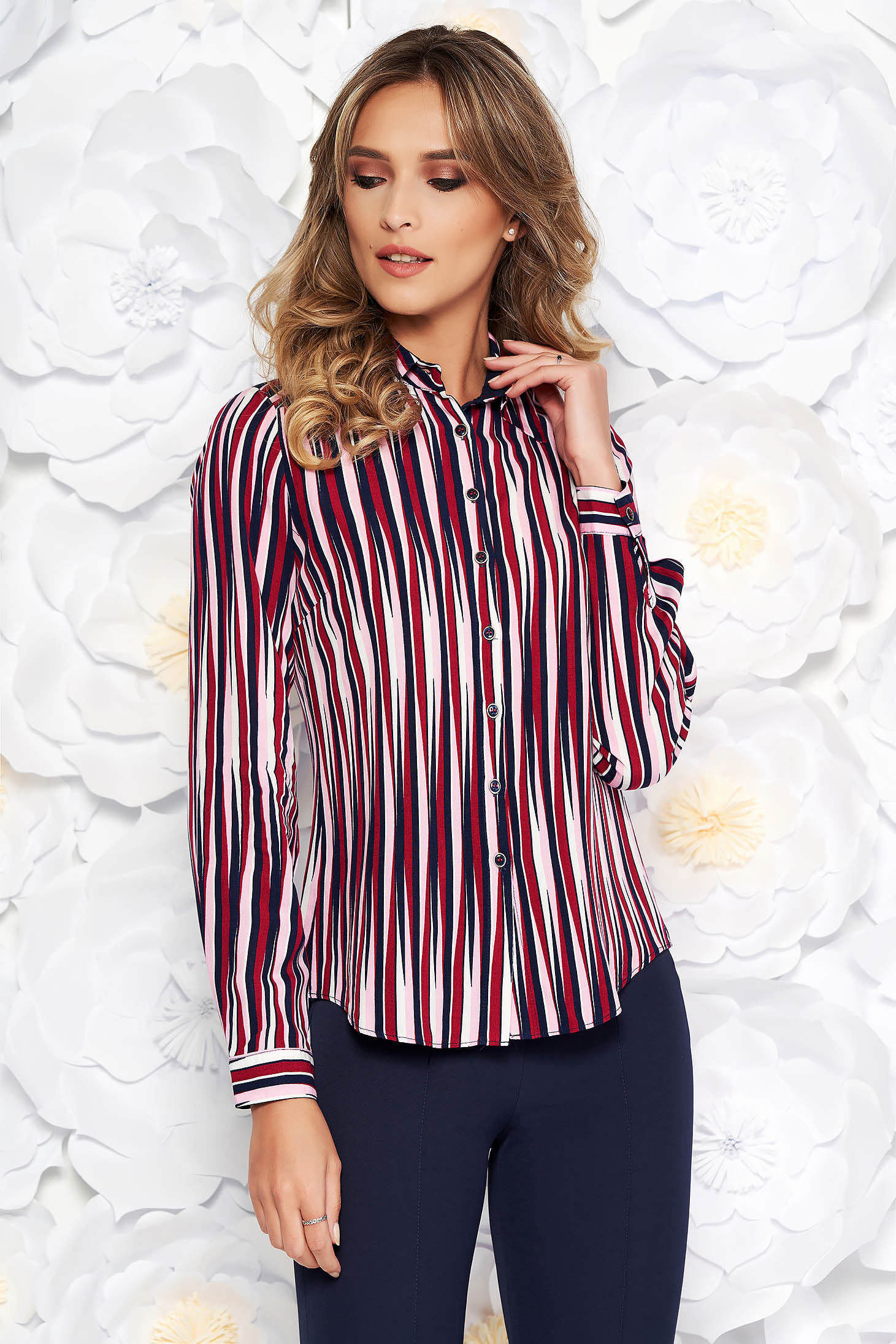 Camasa dama visinie casual cu croi larg din material vaporos cu maneci lungi