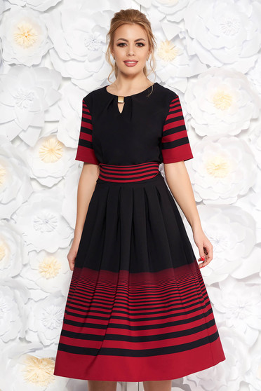 Black daily midi cloche dress thin fabric from elastic fabric accessorized with tied waistband