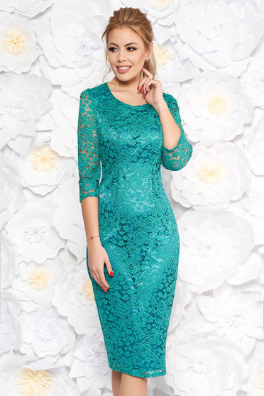Occasional pencil dress 3/4 sleeve from laced fabric green with inside lining