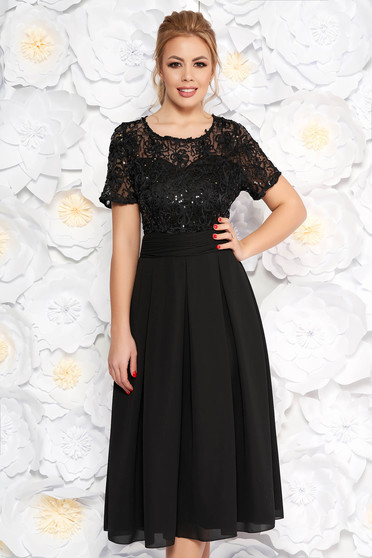Black occasional midi cloche dress slightly elastic fabric laced with inside lining with cut back