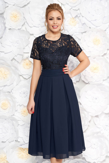 Darkblue occasional midi cloche dress slightly elastic fabric laced with inside lining with cut back