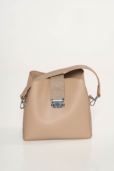 Cream bag from ecological leather metallic buckle