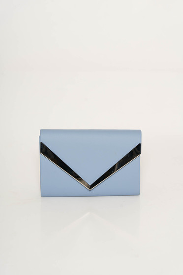 Lightblue clutch bag from ecological leather long chain handle with metalic accessory
