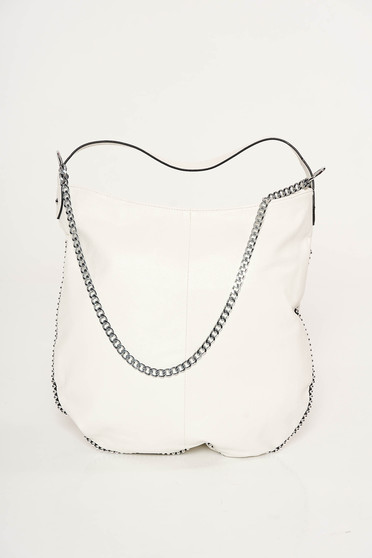 White casual bag from ecological leather metallic chain accessory