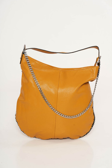 Mustard casual bag from ecological leather metallic chain accessory
