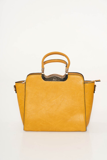 Mustard office bag from ecological leather short handles