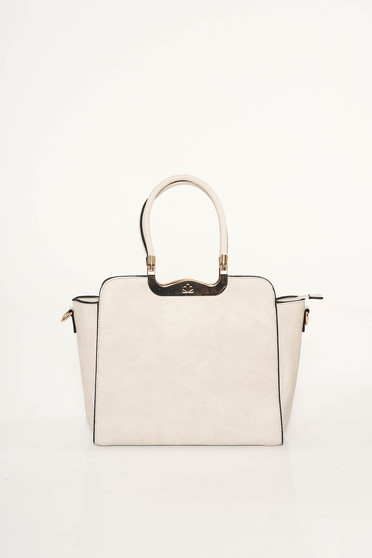 Cream office bag from ecological leather short handles