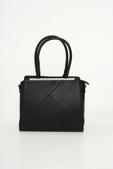 Black office bag from ecological leather short handles