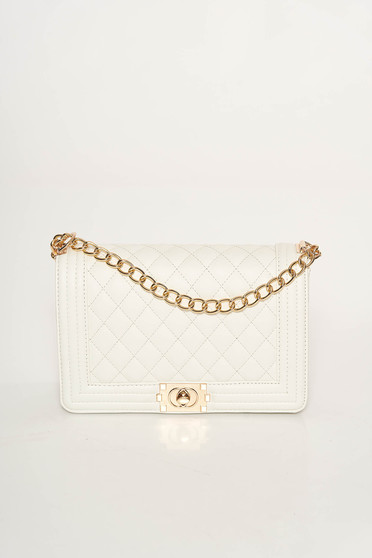 White casual bag from ecological leather metallic chain accessory