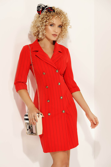 Fofy red short cut elegant office dress blazer type slightly elastic fabric with v-neckline