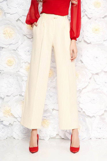 StarShinerS nude trousers with pockets office high waisted flared with vertical stripes