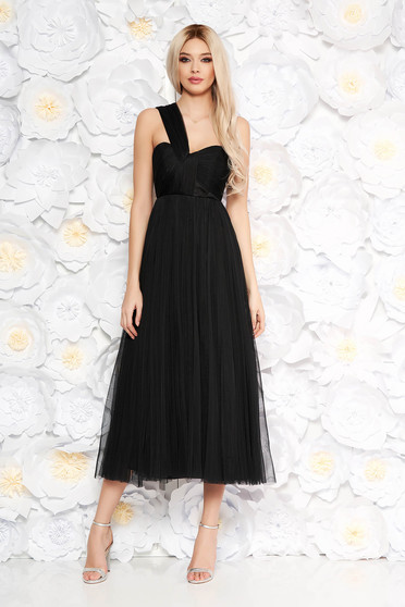 Ana Radu black dress luxurious midi cloche from tulle with inside lining sleeveless