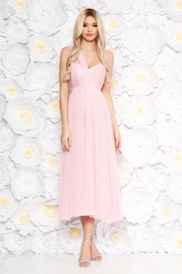 Ana Radu lightpink dress luxurious midi cloche from tulle with inside lining sleeveless