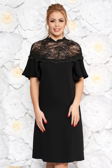 Black flared dress with bell sleeve with lace details