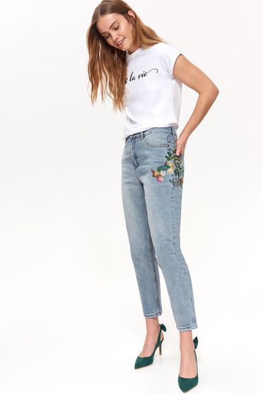 Top Secret blue casual trousers with pockets with straight cut with embroidery details