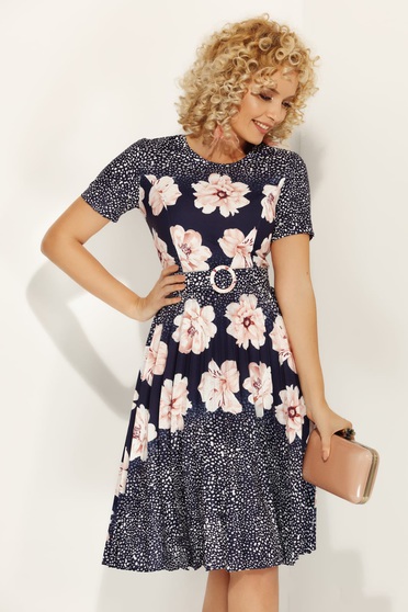 Fofy rosa daily cloche dress slightly elastic fabric with floral print accessorized with belt